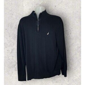 Nautica Men's Size XL Navy Blue Quarter Zip Pullover Sweater Lightweight